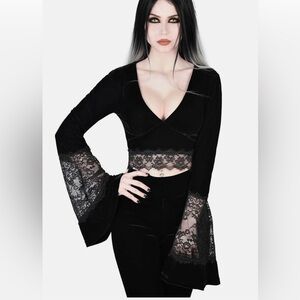 Killstar Black Lace Bell Sleeve Crop Top